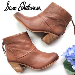 NWOT SAM EDELMAN Larkin Leather Tan Heeled Ankle Boots 8.5